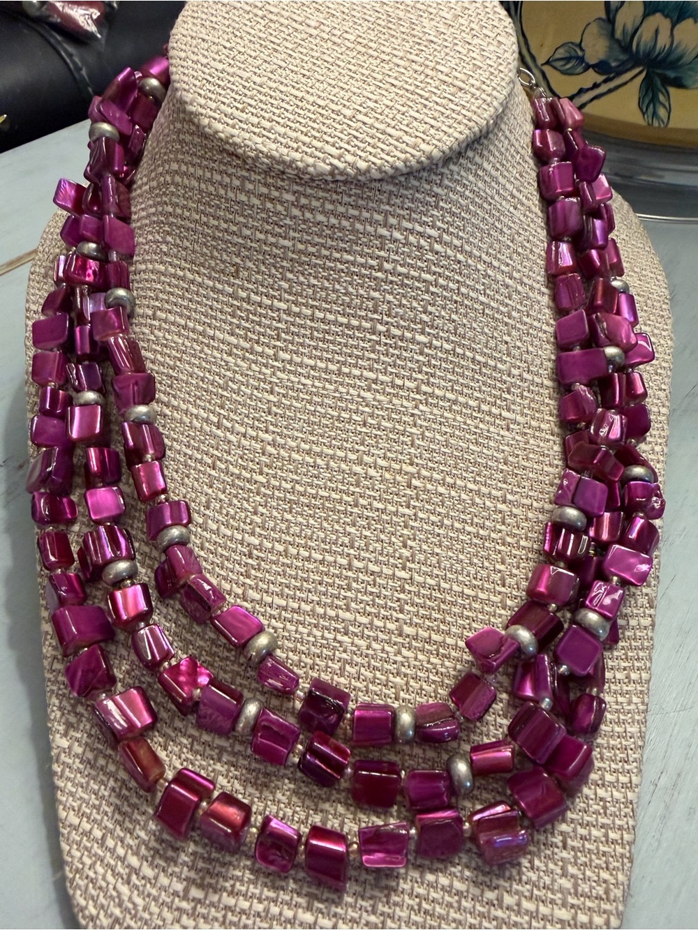 Multi-Strand Magenta Bead Necklace - Women Jewelry